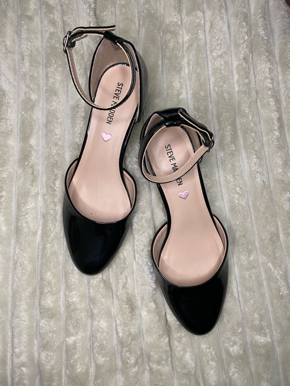 Steve Madden Black Patent Ankle-Strap Pointed Heels